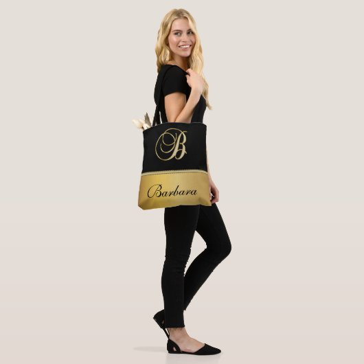 Elegant "B" Monogram op persoonlijke titel Zwart g Tote Bag (Op model)