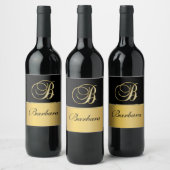 Elegant "B" Monogram op persoonlijke titel Zwart g Wijn Etiket (Flessen)