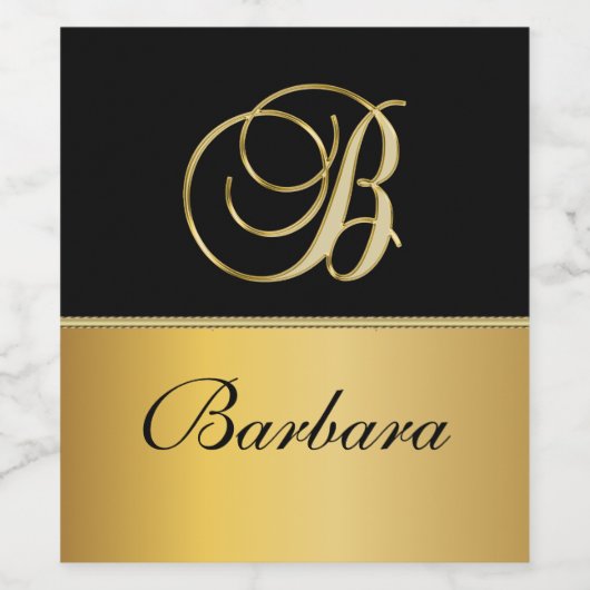 Elegant "B" Monogram op persoonlijke titel Zwart g Wijn Etiket (Enkel label)