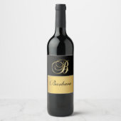 Elegant "B" Monogram op persoonlijke titel Zwart g Wijn Etiket (Voorkant)