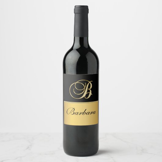 Elegant "B" Monogram op persoonlijke titel Zwart g Wijn Etiket (Voorkant)