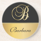 Elegant "B" Monogram op persoonlijke titel Zwart g Zandsteen Onderzetter (Voorkant)