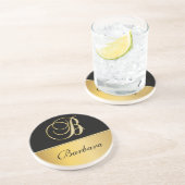 Elegant "B" Monogram op persoonlijke titel Zwart g Zandsteen Onderzetter (Zijkant)