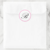 Elegant "B" monogram sticker: Roze en zwart Ronde Sticker (Tas)
