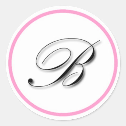 Elegant "B" monogram sticker: Roze en zwart Ronde Sticker (Voorkant)
