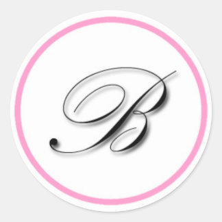 Elegant "B" monogram sticker: Roze en zwart Ronde Sticker