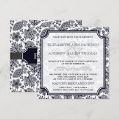 Elegant B & W Lacy Leaves Wedding Uitnodiging (Voorkant / Achterkant)