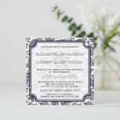 Elegant B & W Lacy Leaves Wedding Uitnodiging (Staand voorkant)