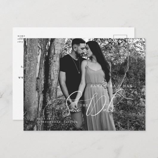 Elegant B/W-paar foto Opslaan datum Briefkaart (Voorkant / Achterkant)