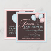 Elegant Baby Balloon Twins Baby shower Invitation Kaart (Voorkant / Achterkant)