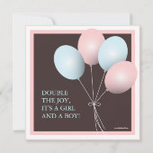 Elegant Baby Balloon Twins Baby shower Invitation Kaart (Achterkant)