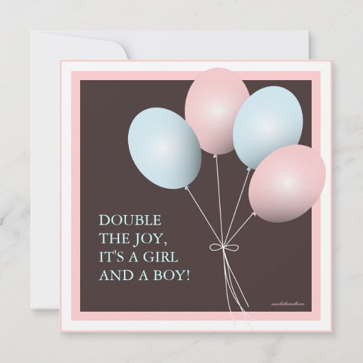 Elegant Baby Balloon Twins Baby shower Invitation Kaart (Achterkant)