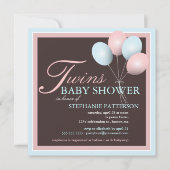 Elegant Baby Balloon Twins Baby shower Invitation Kaart (Voorkant)