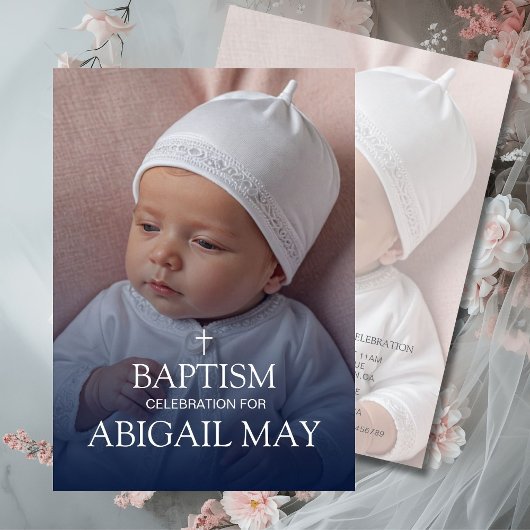 Elegant Baby Baptism Photo Minimalist Kaart
