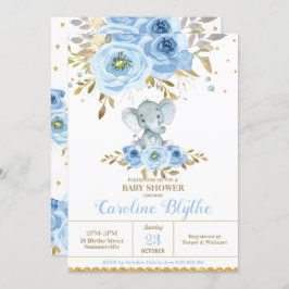 Elegant Baby Blauw Bloemen Olifant Boy Baby shower Kaart