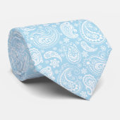 Elegant Baby Blauw en Wit  Paisley Stropdas (Opgerold)