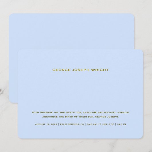 Elegant Baby Blauw Geboorte Aankondiging (Voorkant / Achterkant)