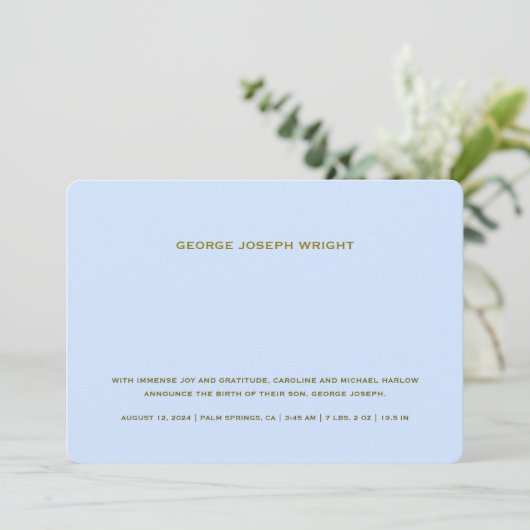 Elegant Baby Blauw Geboorte Aankondiging (Staand voorkant)