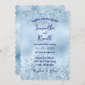 Elegant Baby Blauw Glitter en Folie Bruiloft Kaart (Voorkant / Achterkant)