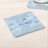 Elegant Baby Blauw Glitter en Folie Bruiloft Kartonnen Onderzetters (Schuin)