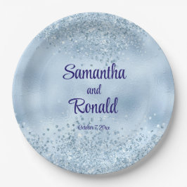 Elegant Baby Blauw Glitter en Folie Bruiloft Papieren Bordje