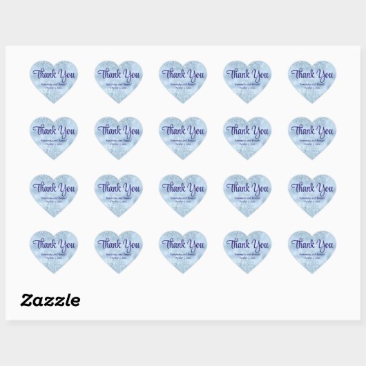 Elegant Baby Blauw Glitter & Folie Bruiloft Dank u Hart Sticker (Vel)