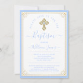 Elegant Baby Blauw Goud Jongen Doop Kaart (Voorkant)