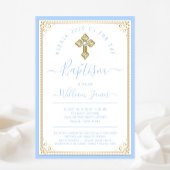 Elegant Baby Blauw Goud Jongen Doop Kaart