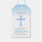 Elegant Baby Blauw Kruis DANK U Doop Jongen Cadeaulabel (Voorkant)