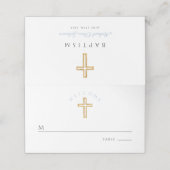 Elegant Baby Blauw Script Religieuze Jongen Doop Plaatskaartje (Buitenkant ongevouwen)