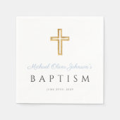 Elegant Baby Blauw Script Religieuze Jongen Doop Servet (Voorkant)