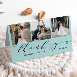 Elegant Baby Blue 3 Foto Collage Hartelijk dank Kaart