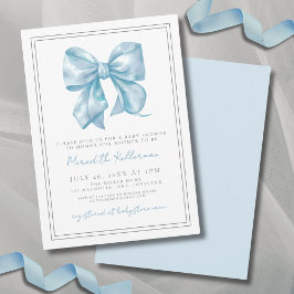 Elegant Baby Blue Bow Baby shower Kaart