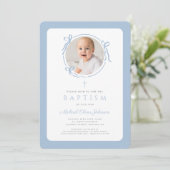 Elegant Baby Blue Bow Photo Boy Baptism Kaart (Staand voorkant)