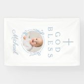 Elegant Baby Blue Boy God Bless Photo Spandoek (Horizontaal)