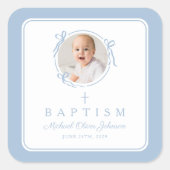 Elegant Baby Blue Boy Photo Baptism Vierkante Sticker (Voorkant)