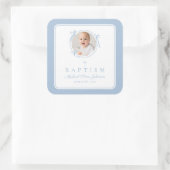 Elegant Baby Blue Boy Photo Baptism Vierkante Sticker (Tas)