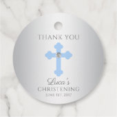 Elegant Baby Blue Cross Baptism/Christening Boy Bedankjes Labels (Achterkant)