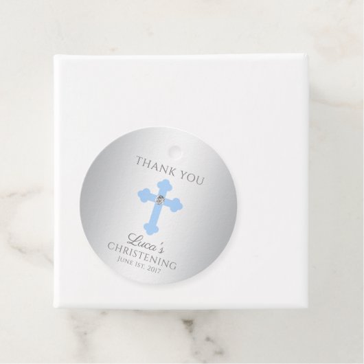 Elegant Baby Blue Cross Baptism/Christening Boy Bedankjes Labels (In situ)