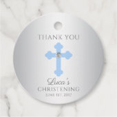 Elegant Baby Blue Cross Baptism/Christening Boy Bedankjes Labels (Voorkant)