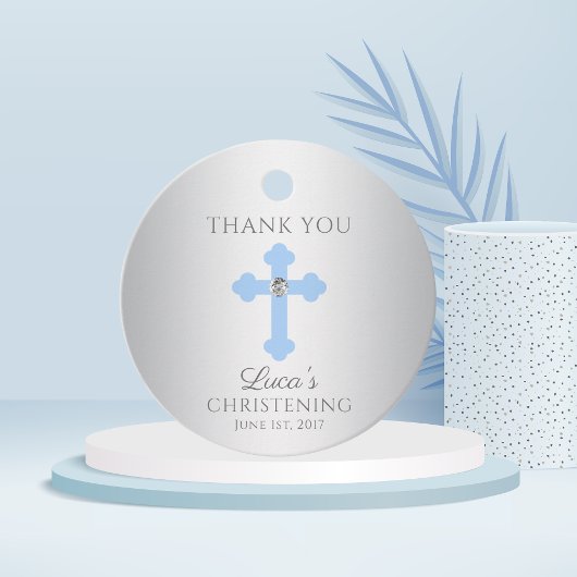 Elegant Baby Blue Cross Baptism/Christening Boy Bedankjes Labels