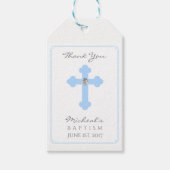 Elegant Baby Blue Cross Baptism/Christening Boy Cadeaulabel (Voorkant)