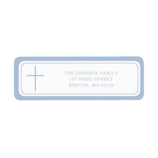 Elegant Baby Blue Cross Boy Baptism Address Etiket (Voorkant)