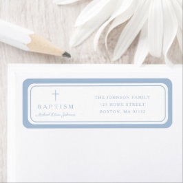 Elegant Baby Blue Cross Boy Baptism Address Etiket
