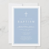 Elegant Baby Blue Cross Boy Baptism Kaart (Voorkant)