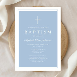 Elegant Baby Blue Cross Boy Baptism Kaart