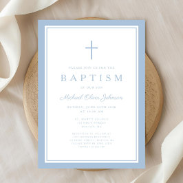 Elegant Baby Blue Cross Boy Baptism Kaart