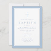Elegant Baby Blue Cross Boy Baptism Kaart (Voorkant)
