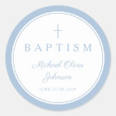 Elegant Baby Blue Cross Boy Baptism Ronde Sticker (Voorkant)