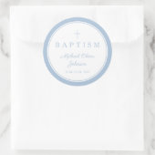 Elegant Baby Blue Cross Boy Baptism Ronde Sticker (Tas)